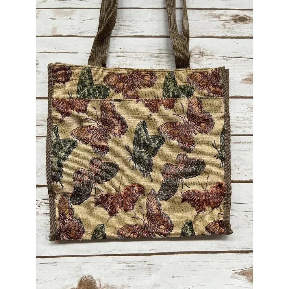 Unbranded Tapestry Tote Bag Brown Butterfly Woven Cottagecore‎ OS